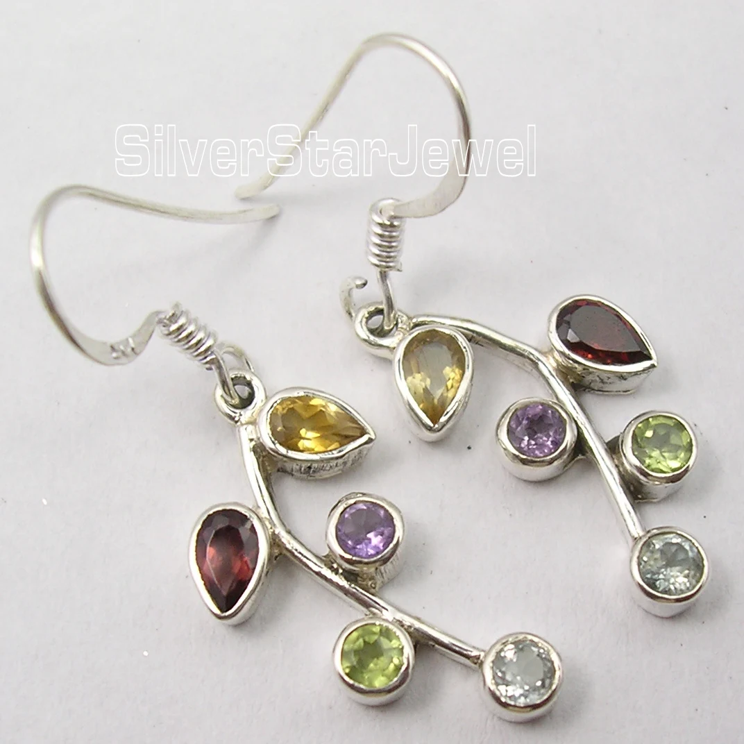 

Chanti International Silver MULTISTONES PLANT LEAF Dangle Earrings 3.7CM