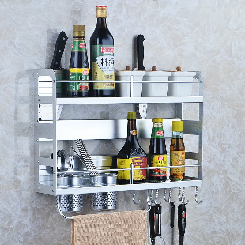 

Space aluminium kitchen double-layer rack storage rack pendant seasoning rack wall hanging LU50711