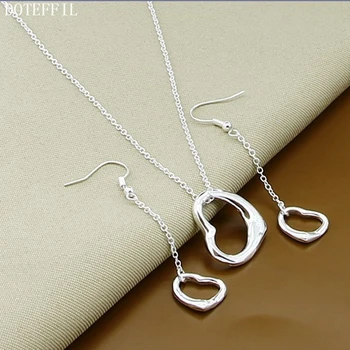 

DOTEFFIL 925 Sterling Silver 18 inch Chain Heart Necklace Earring Set For Woman Wedding Engagement Party Fashion Charm Jewelry