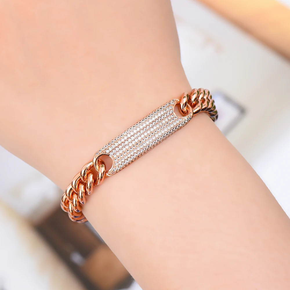 

missvikki Nigerian African Dubai Luxury Bridal Wedding Wide Chain Bracelet Full Cubic Zirconia Women Anniversary Party Bijoux