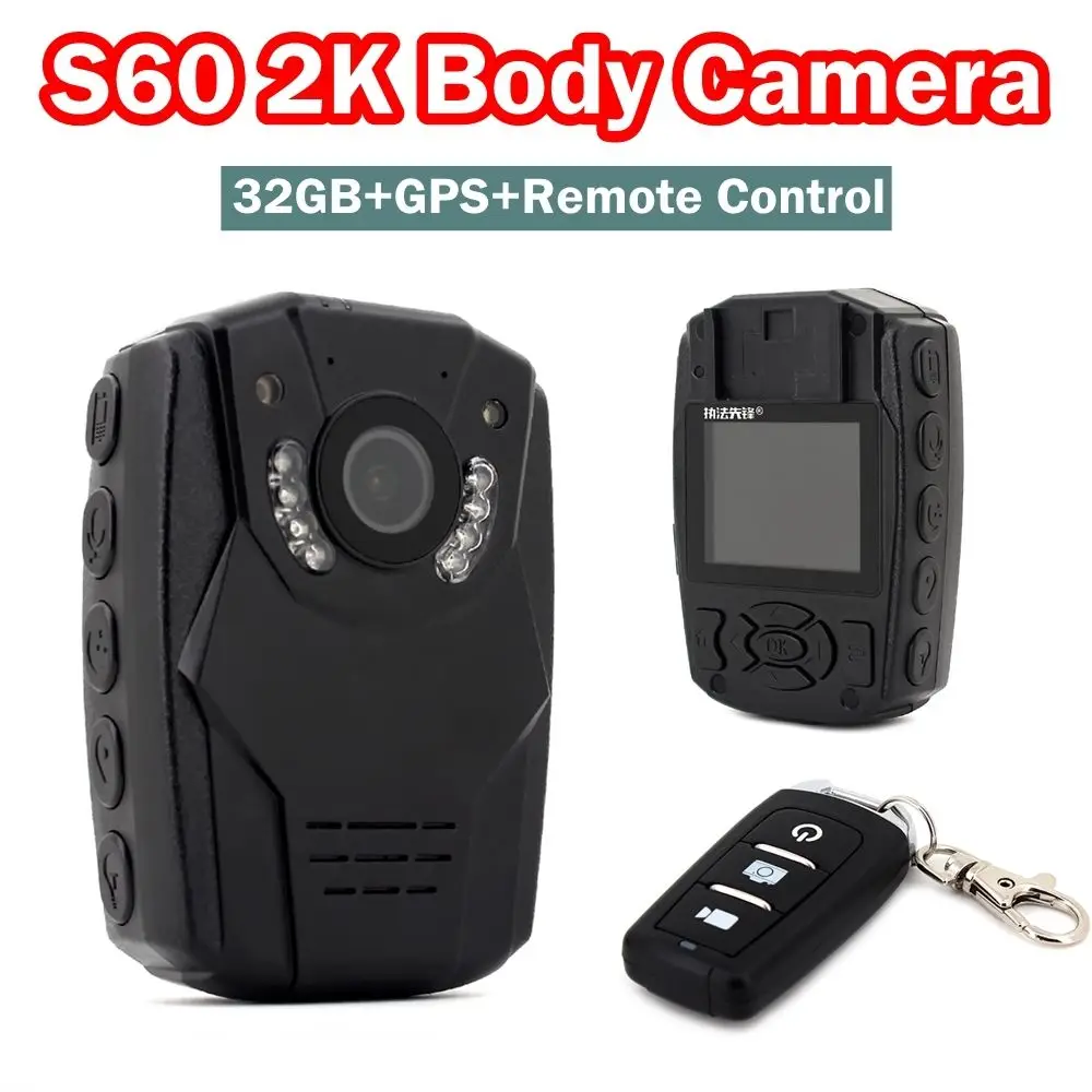 

Free shipping!2K S60 Body Personal Security &Police Camera Night Vision Record 32GB with GPS with Remote