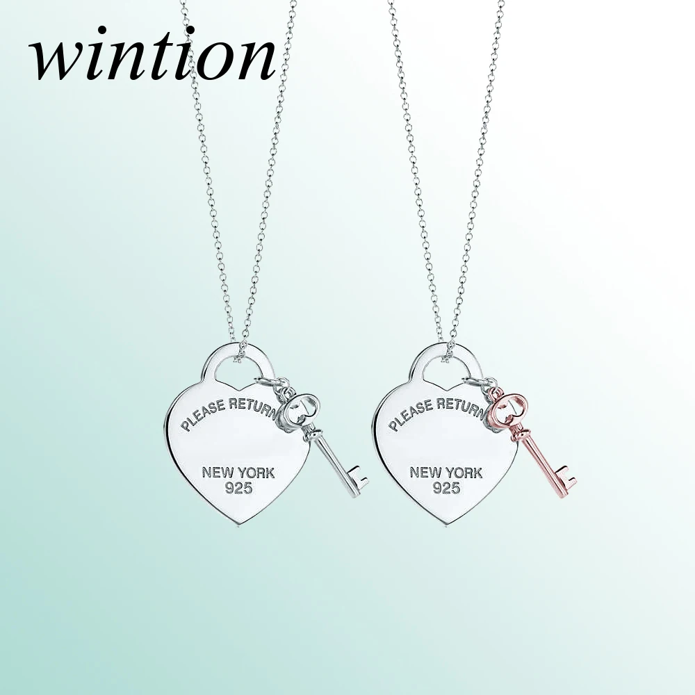 Wintion tiff ключ любви ожерелье Оригинал 100% стерлингового серебра 925 женщин