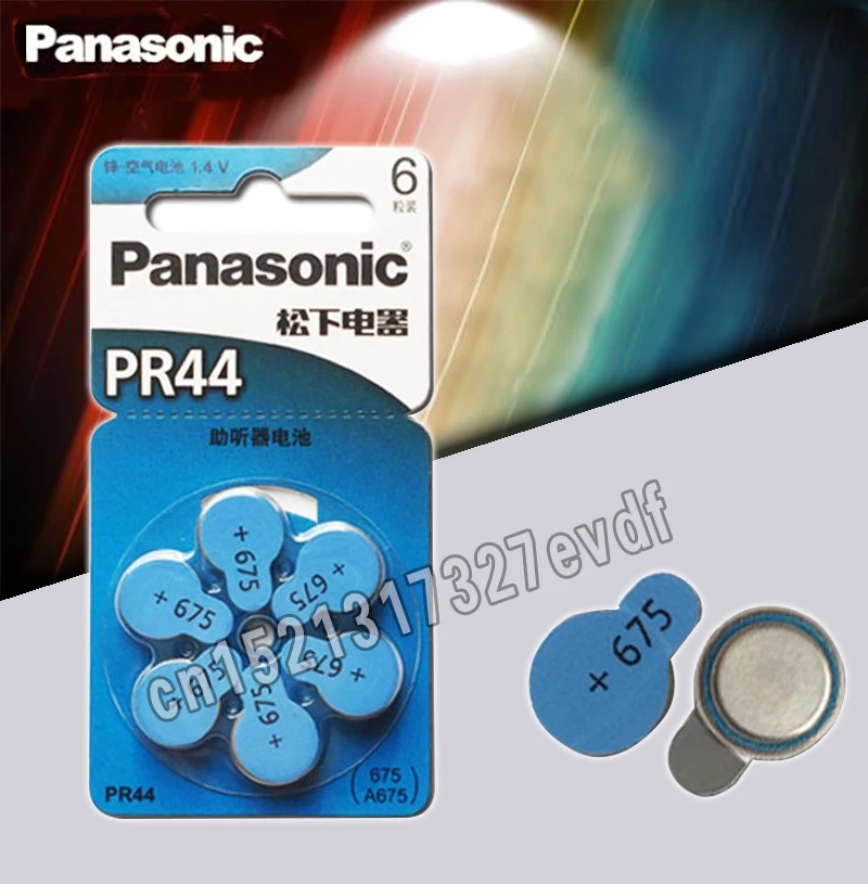 6 шт./лот PR44 батареи слухового аппарата для Panasonic 675 A675 глухих-aid Audiphone Cochlear кнопочные батареи 11,6 мм* 5,4 мм