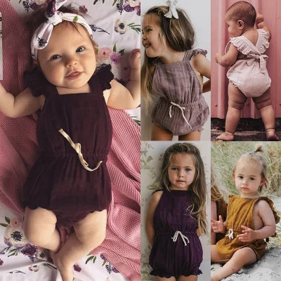 

VTOM Baby Infant Rompers Baby Girls Romper Back Cross Sleeveless Rompers Cartoon Infant Jumpsuit Baby Toddler Clothes
