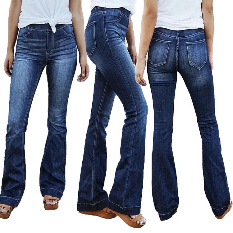 MIND FEET расклешенные женские джинсы эластичный пояс синий широкие брюки джинсовые штаны плюс размеры Женская мода тренд повседневное
