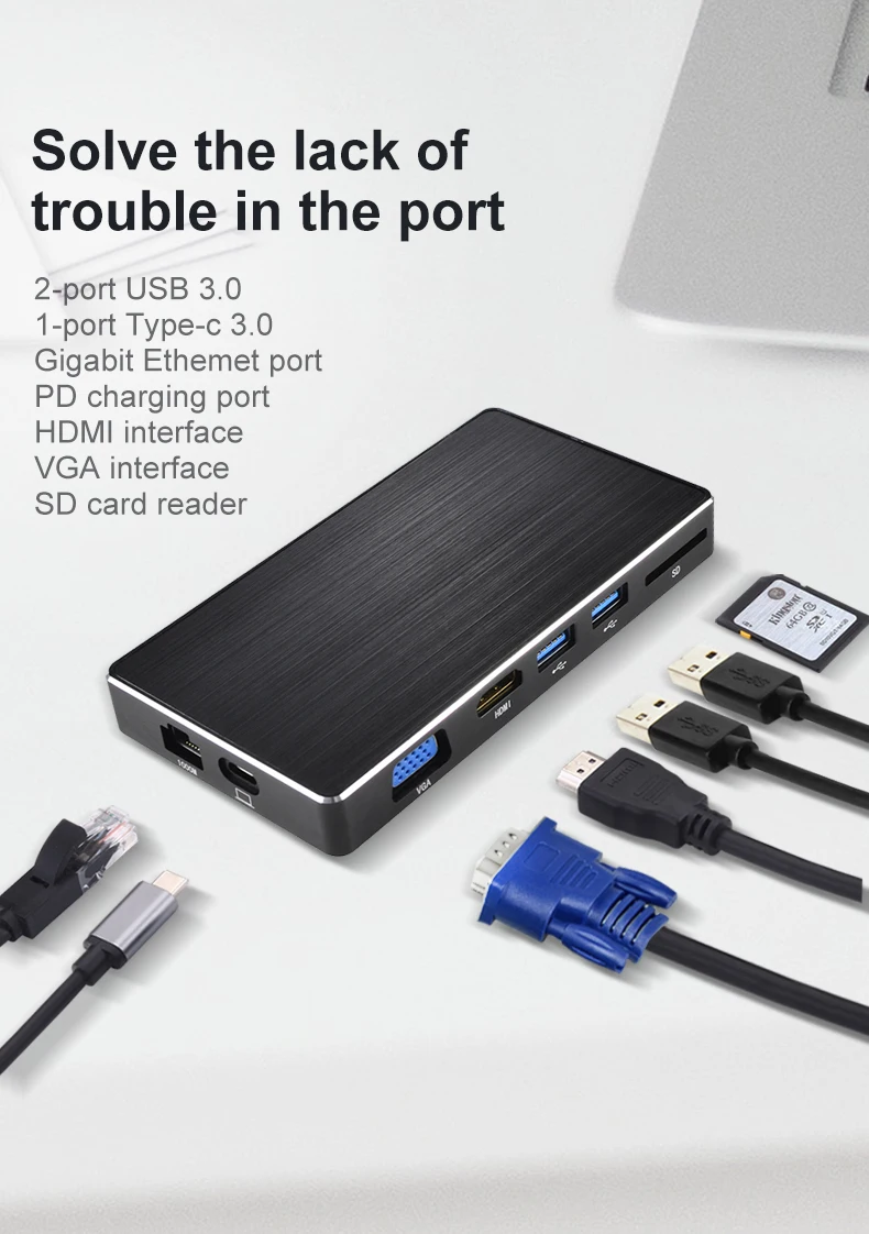 OFCCOM док-станция с usb-gортом все-в-одном USB C конвертер в HDMI VGA RJ45 PD адаптер для MacBook samsung Galaxy S10/S9 Тип C концентратор