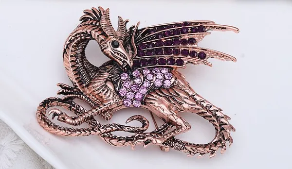 Новые трендовые винтажные Стразы Игра престолов фиолетовый дракон антикварная брошь-заколка кристалл большие женские броши большие мужские броши