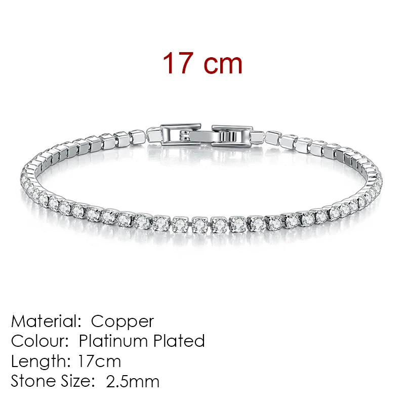 Двойной очаровательный однослойный браслет-цепочка с кубическим цирконием для женщин, серебро/белое золото, ювелирные изделия, подарки KC128M - Окраска металла: Platinum clear-17