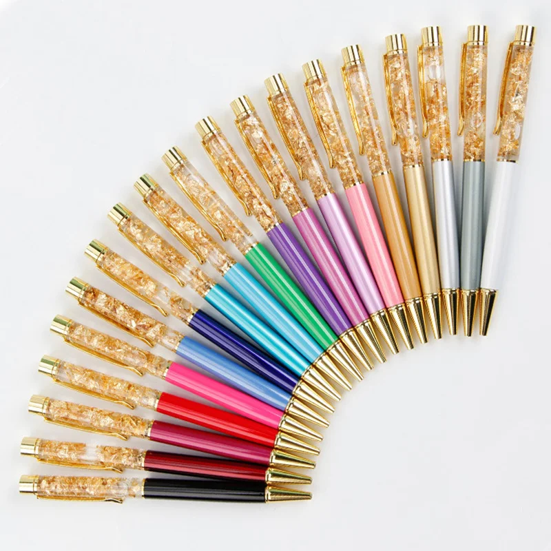 Gold Foil Pen Pink Luxury Ballpoint Pen Metal Flow Oil Crystal Copper Rotating Ball Pen High-grade Stationery Gift School Supply