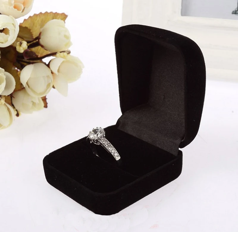 New Design Charming Square Velvet Ring Box Gift Box Ring Necklace Earrings Jewelry Box Black/Blue/Red Jewelry Boxes Organizers