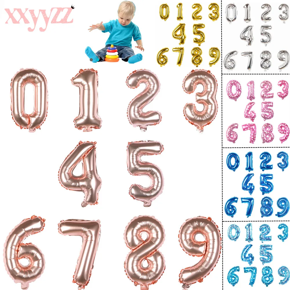 

XXYYZZ 16 inch Figure Digit Number Foil Balloons Birthday Party Wedding Dec Gold Silver Blue Pink Inflatable Helium Gas Balloon