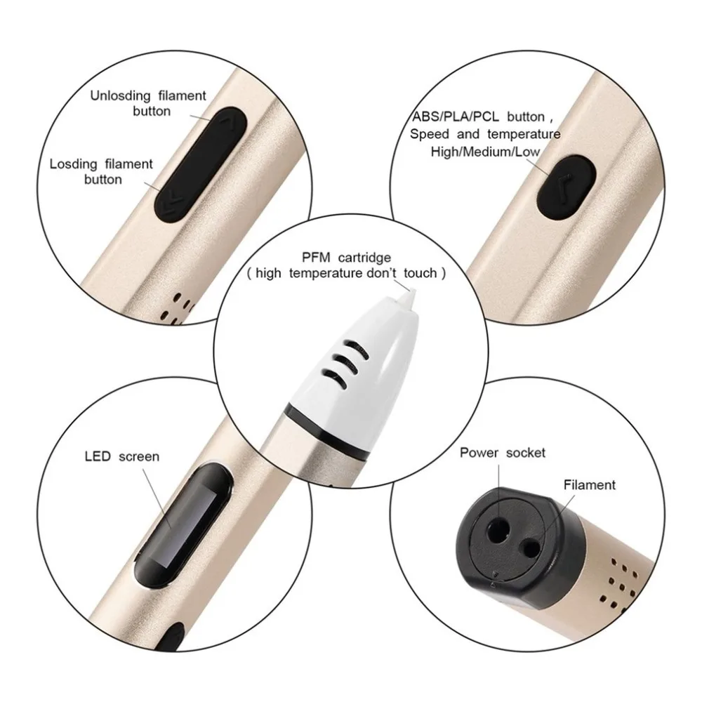 

Alumina 3D Printing Pen Low Temperature Printing Speed Adjustable Crafting 0.6mm Nozzle with Yellow 5M Filament & Base