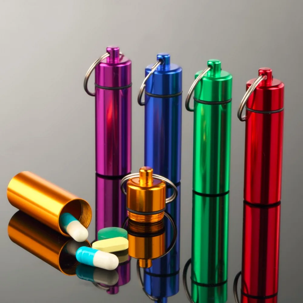 

2Pcs Portable Mini Portable Waterproof Pill Shape Aluminum Alloy Pill Box Case Bottle Cache Drug Holder