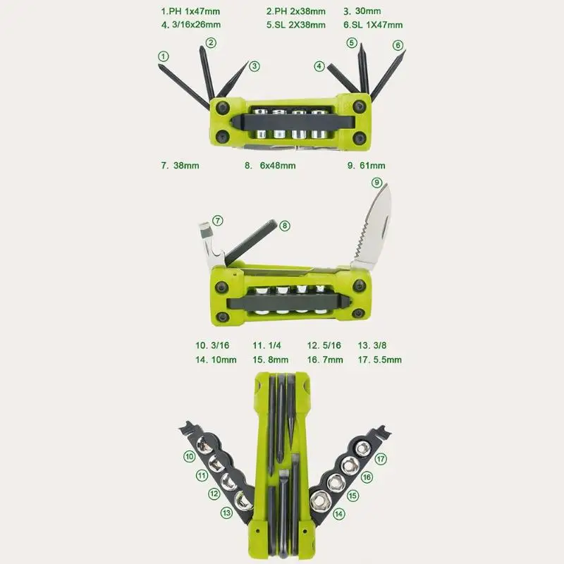 PJ1004 17 in1 Multi-function открытый складной инструмент Отвертка открывалка для бутылок инструмент