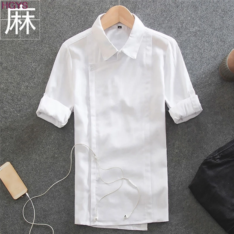 Crujiente camisa hombre solapa suelta restaura maneras antiguas de Japonés de algodón y camisas de lino de los hombres 7 minutos de la manga|shirt men|man shirtmen shirt - AliExpress