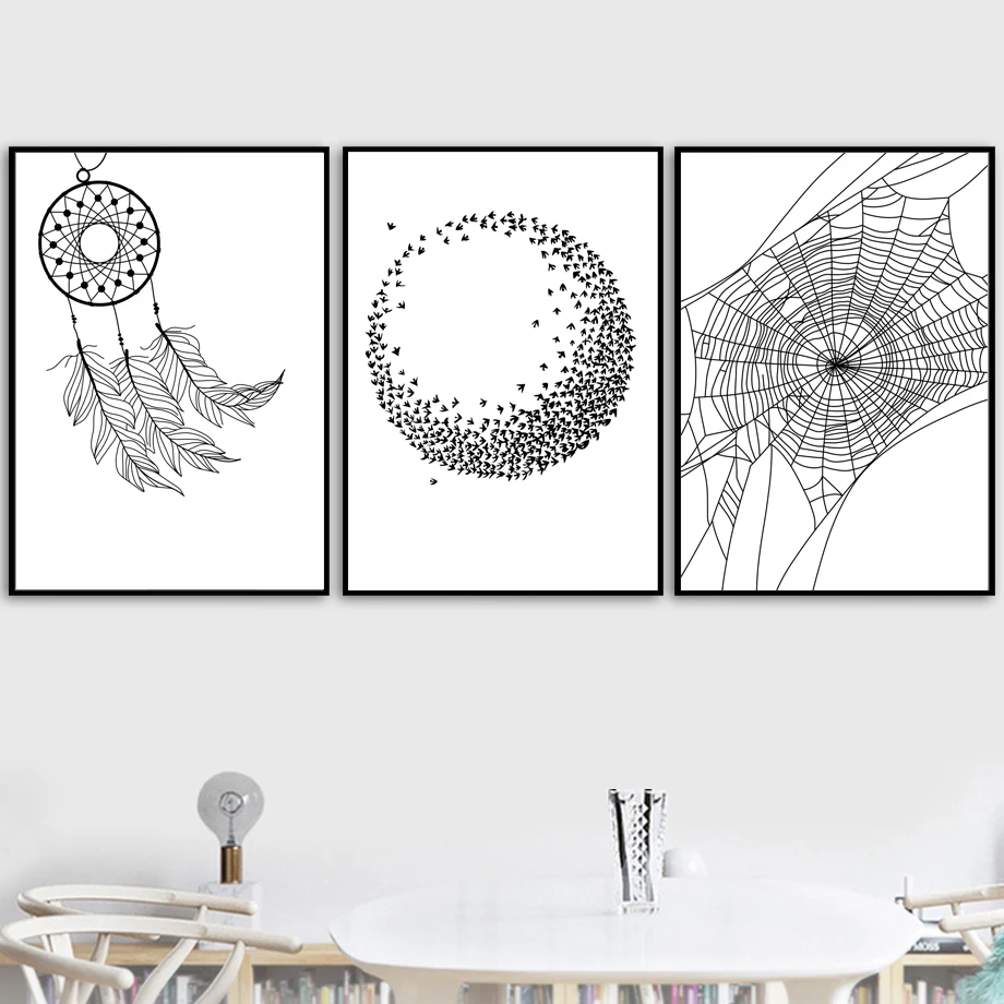 

Abstract Moon Dreamcatcher Net Nordic Posters And Prints Wall Art Canvas Painting Wall Pictures For Living Room Bedroom Decor