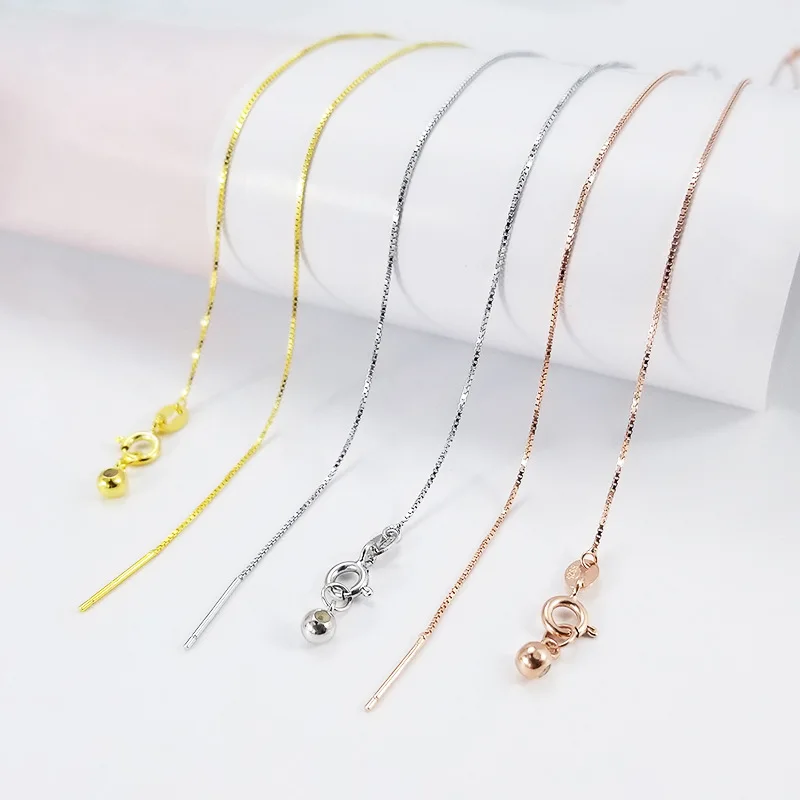 

S925 Sterling Silver Box Chain With Pin For Woman Pearl Necklace Making 18 Inches 3 Colors