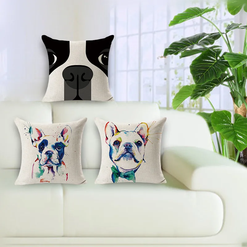 Fashion Animal Dog print linen Cushion Cover Decorative Sofa Throw