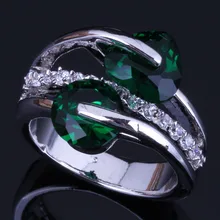 Magic Heart Shaped Round Green Cubic Zirconia White CZ 925 Sterling Silver Ring For Women V0467 925 sterling silver dragon claw round green cz eye mens biker skull ring 9m202a