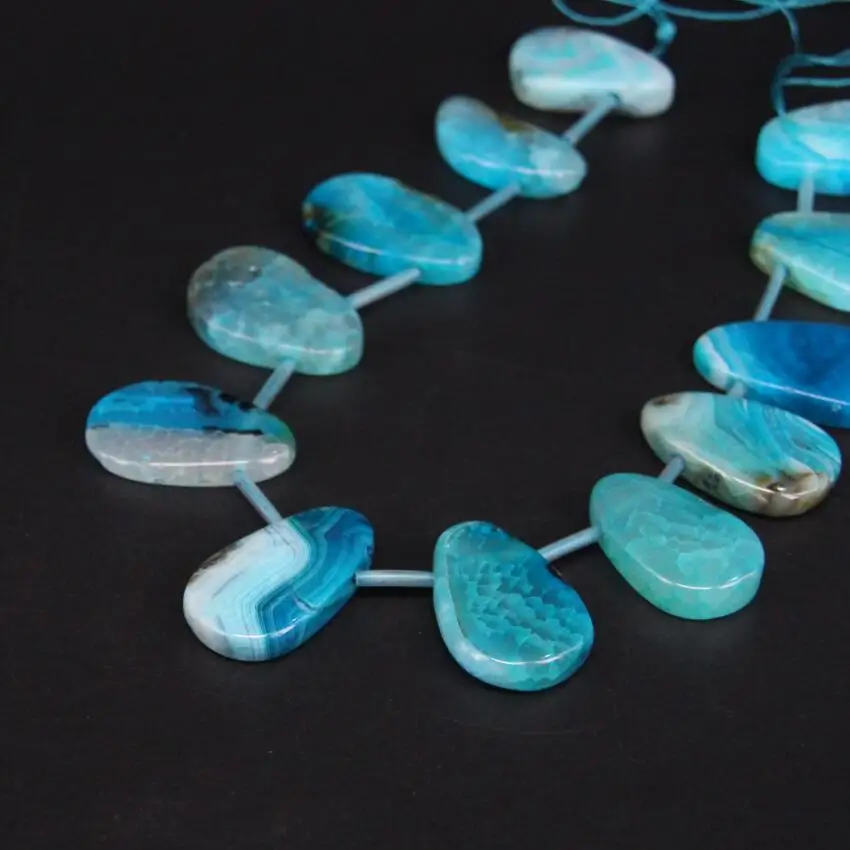 

15.5"/strand Top Drilled Natural Blue Crack Agates Freeform Slab Loose Beads,Raw Onxy Stone Slice Nugget Pendants Jewelry Making
