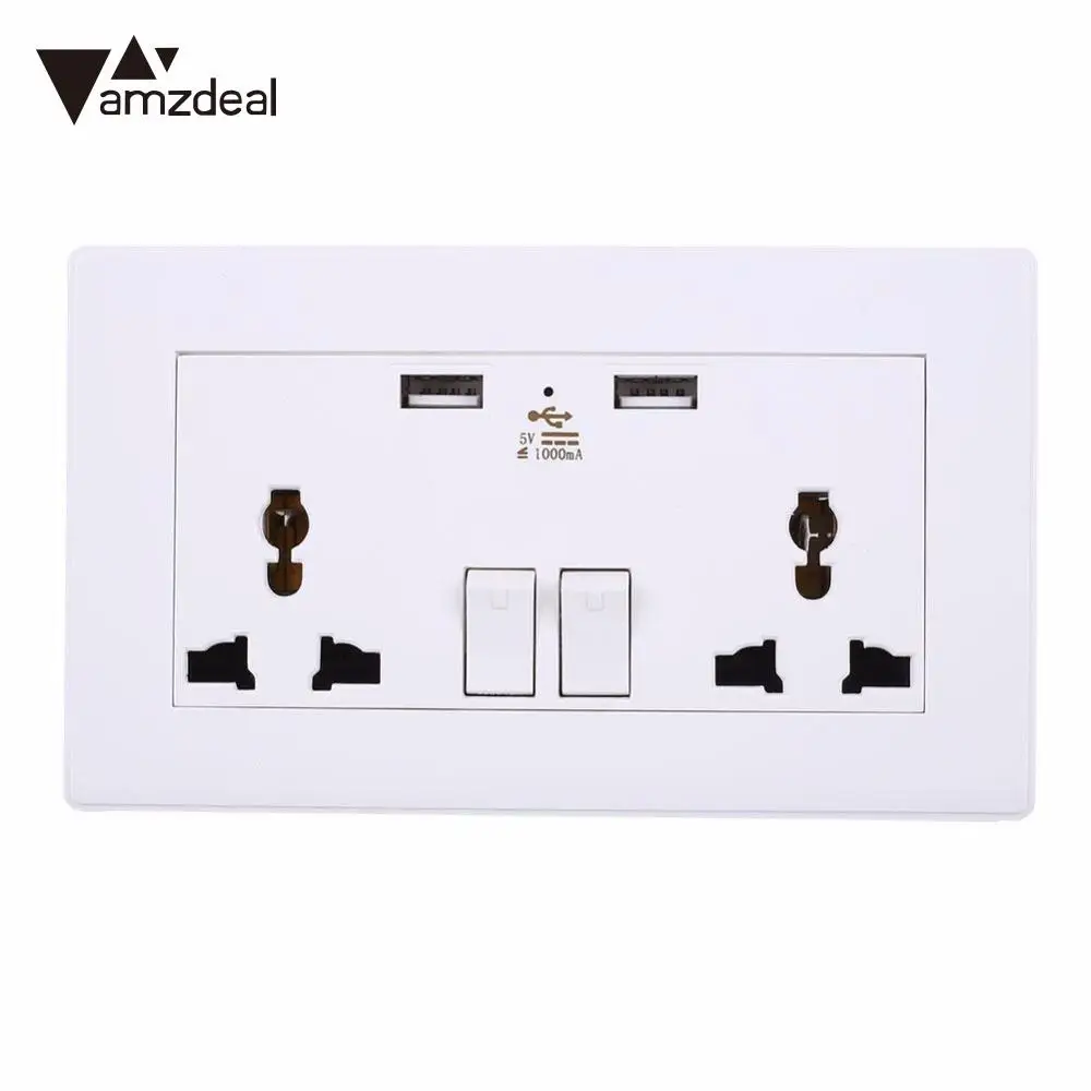 amzdeal Universal Wall Socket 2 USB Outlets Panel Plug For Hotel Restaurant Home Decoration