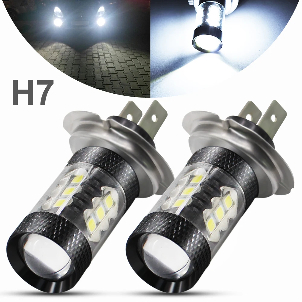 2pcs H7 LED Car Fog font b Lamp b font 80W 16 Chips 3030 SMD LED