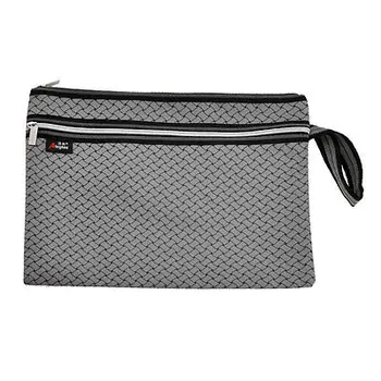 

Man Compact Braid Printed Two Sections Zip up Gray File Pocket Folder Bag