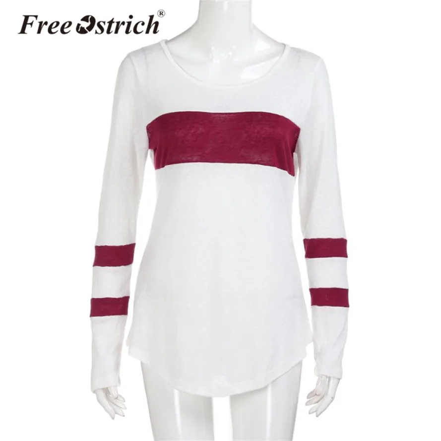 

Free Ostrich T Shirt 2018 Fashion Women Clothes Ladies Long Sleeve Splice Tops Clothes Womens T-Shirt Dropshipping