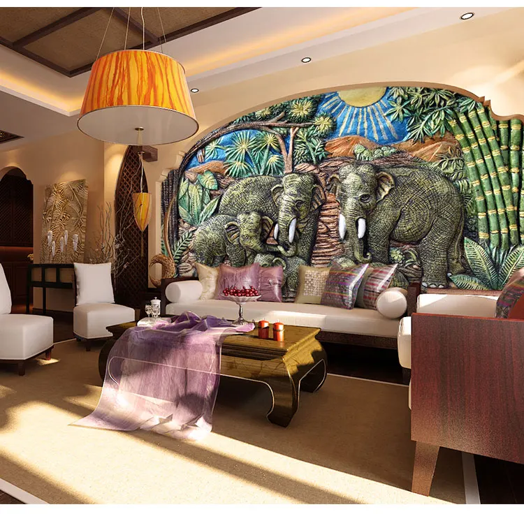 Пользовательские 3d росписи 3D Большая фреска Юго-Восточной Индии стиль тайский слон тема Ресторан обои для гостиничного номера росписи