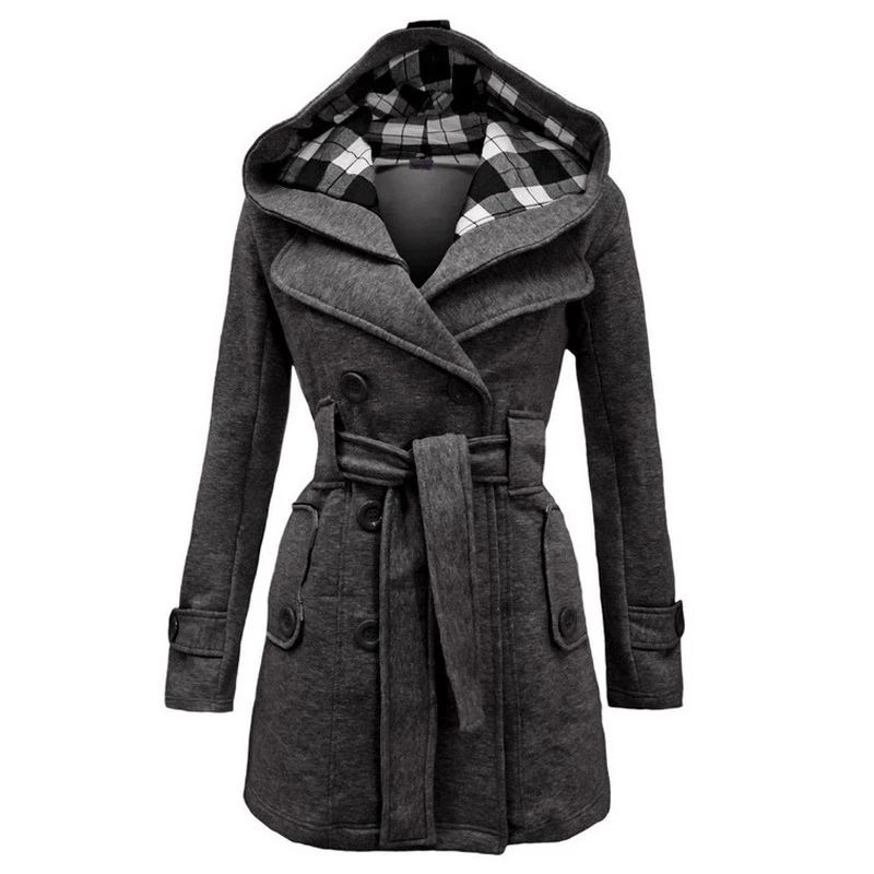 

Slim 2018 Hooded Women Jacket Belt Skirt Style Elegant Lady Overcoat Fashion Winter Spring Lady Outwear Femme Long Sleeve Coat