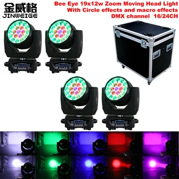 

Free Shipping 4pcs/lot 1 Flightcase RGBW 4IN1 19x12W DMX512 Zoom Function LED Beam Moving Head Light Circle And Macro Effects