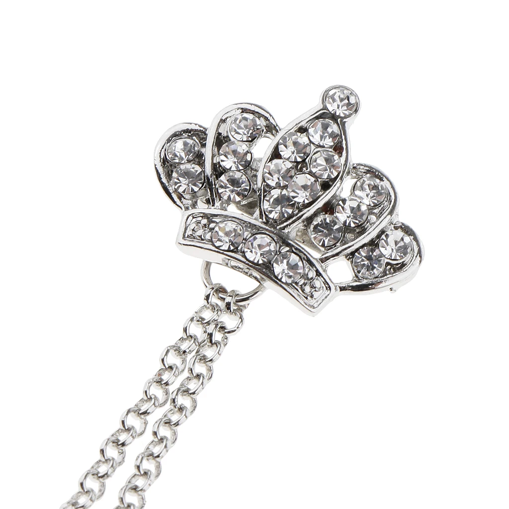 Double Rhinestone Crown Layered Chain Brooch Crystal Brooch Collar Corsage Wedding Party