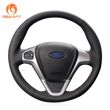 

MEWANT Black Artificial Leather Car Steering Wheel Cover for Ford Fiesta Ecosport B-MAX Ka(Ka+) Tourneo Courier Transit Courier