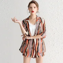 Womens Heavy Silk Suits Blazer with Shorts Summer 2019 Chic Two Piece Set Top and Pants Vogue Office Ladies High Quality za Coat