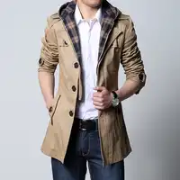 2019 ファッション生き抜くロングコート男性トレンチ puls サイズ 5XL 男性服スリムフィット黒とカーキ送料無料