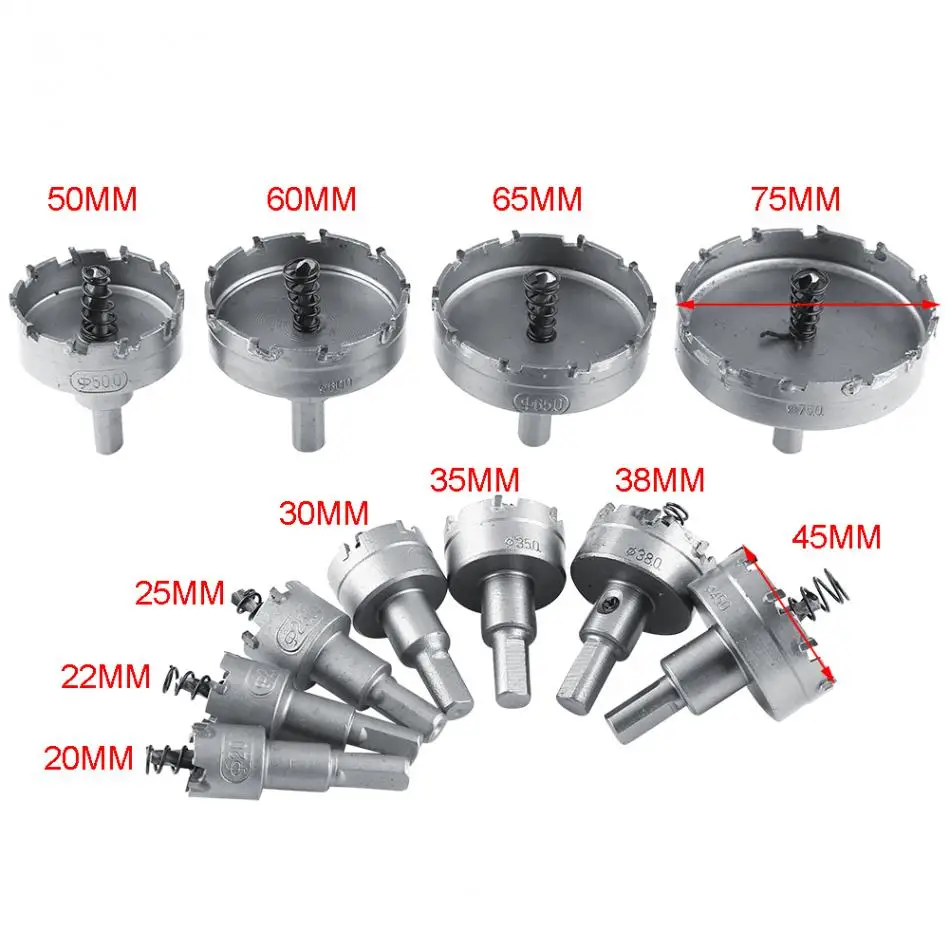 11 шт. HSS металлорежущее Отверстие Резак Инструменты отверстие пилы карбидные сверла наконечник сердечника 25 мм 30 мм 35 мм 38 мм 45 мм 50 мм 60 мм 65 мм 75 мм сверло