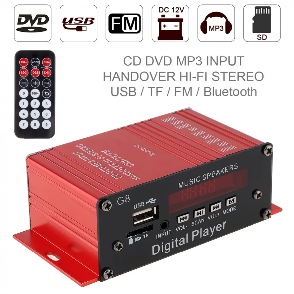 

G8 2CH 12V Bluetooth Car Audio Power Amplifier FM Radio Player Support SD / USB / DVD / MP3 with Remote Controller