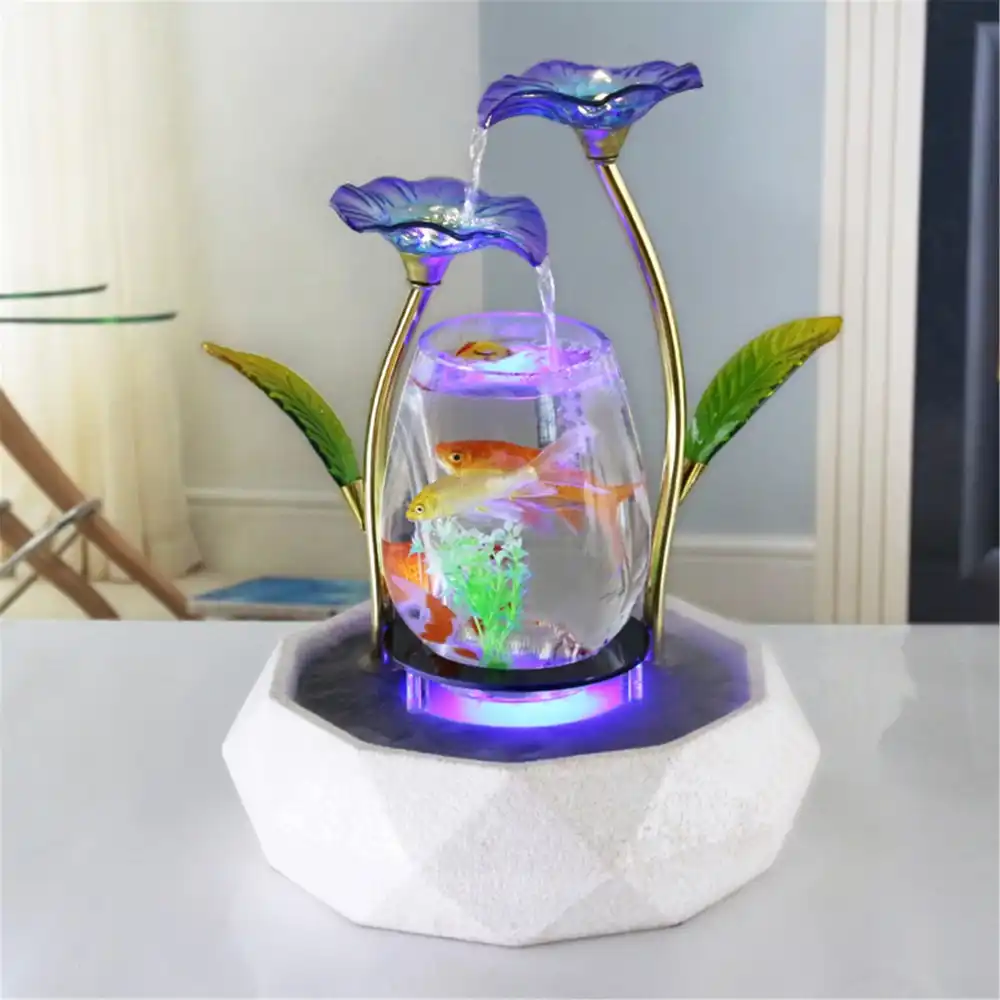 Tabletop Water Feature Lotus Fountain Waterfall Cascade Indoor