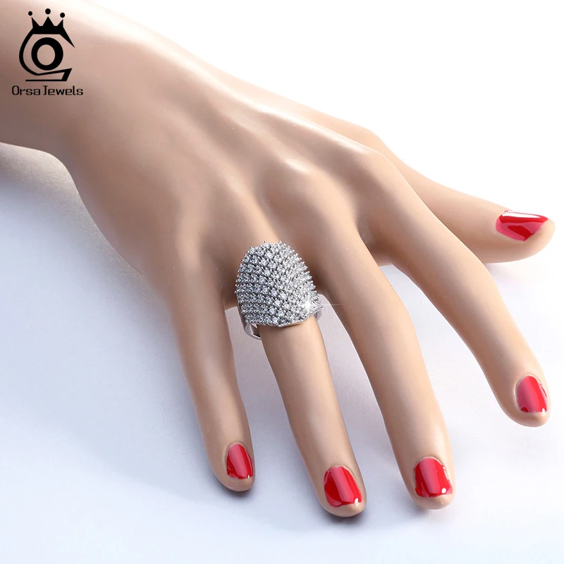 ORSA JEWELS Women Luxury Rings Hollow Prong Setting AAA Cubic Zircon Female Finger Ring Fashion Luxury Jewelry Gift AAOR92