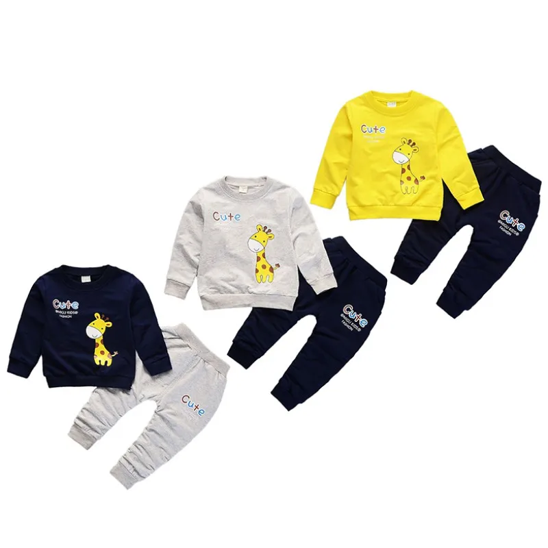 Новый весенне-осенний комплект одежды с длинными рукавами для маленьких мальчиков и девочек, повседневный Детский костюм из двух