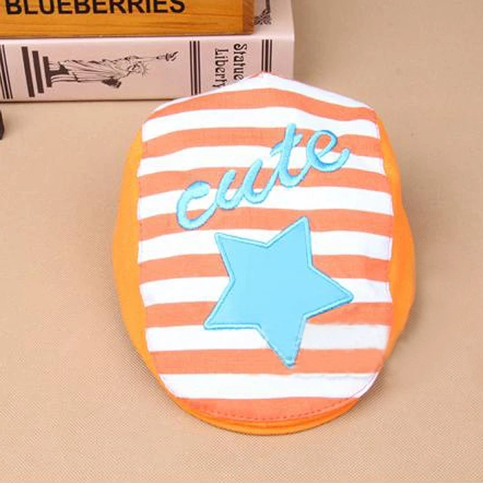 Brand new arrival Boy Girl Beret Casquette Stripe and Star Printed Flat Peaked Hat Cap Orange