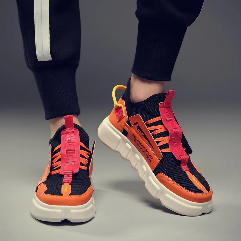 Vintage Orange Running Shoes for Men Jogging Shoes Mesh Light Breathable Man Sports Shoes Colorful Male Walking Sneakers