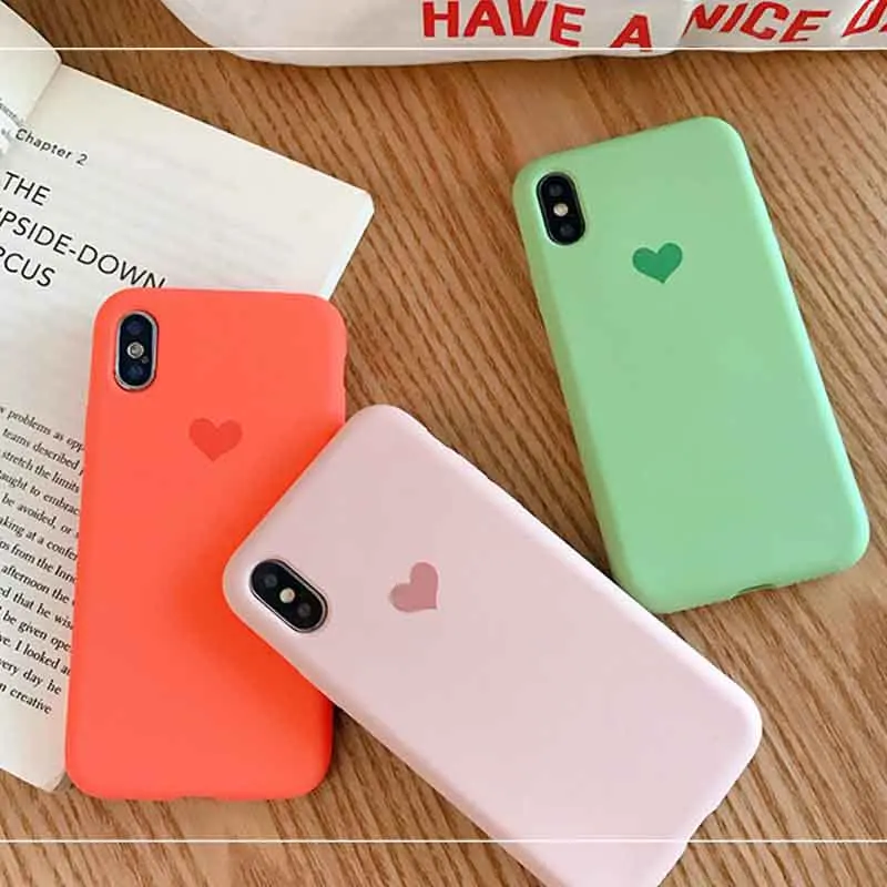 

Zxtrby For Apple iphone 6 6s 7 plus 8plus X XR XS Max Case Solid Color candy color love heartd soft rubber Back Smooth Cover