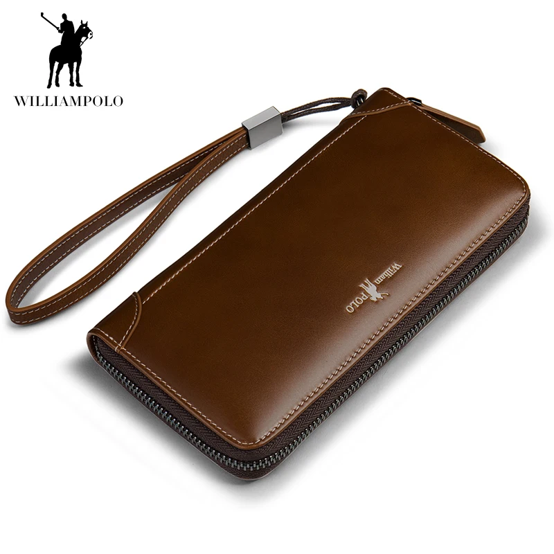 

WILLLIAMPOLO Vintage Leather Long Wallet With Wrist Strip ID Card Holder Wallet For iphone 7plus Holder PL171326