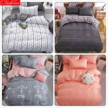 

Simple Style Pink Grey 3/4 pcs Bedding Set Adult Kids Child Soft Cotton Bed Linen Single Twin Queen Double King Size Duvet Cover