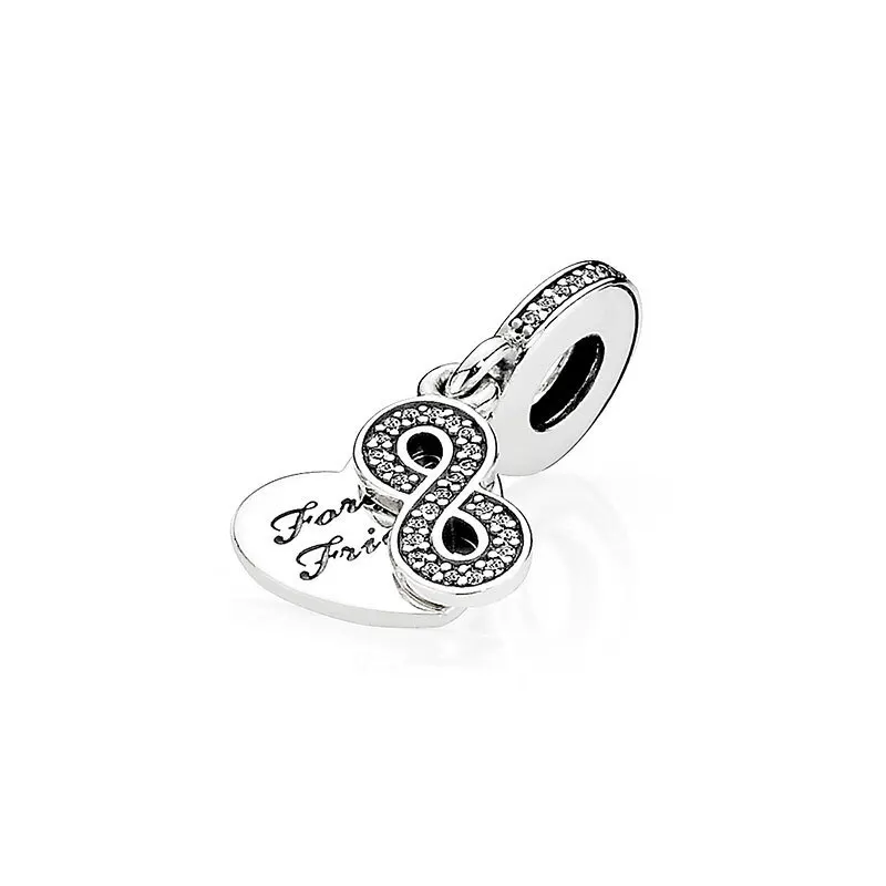 Fit Pandora Charms Bracelet DIY Clear CZ Horizontal Number 8 Infinite Pendant Letter Forever Friends Heart Dangle Femme Pulseira