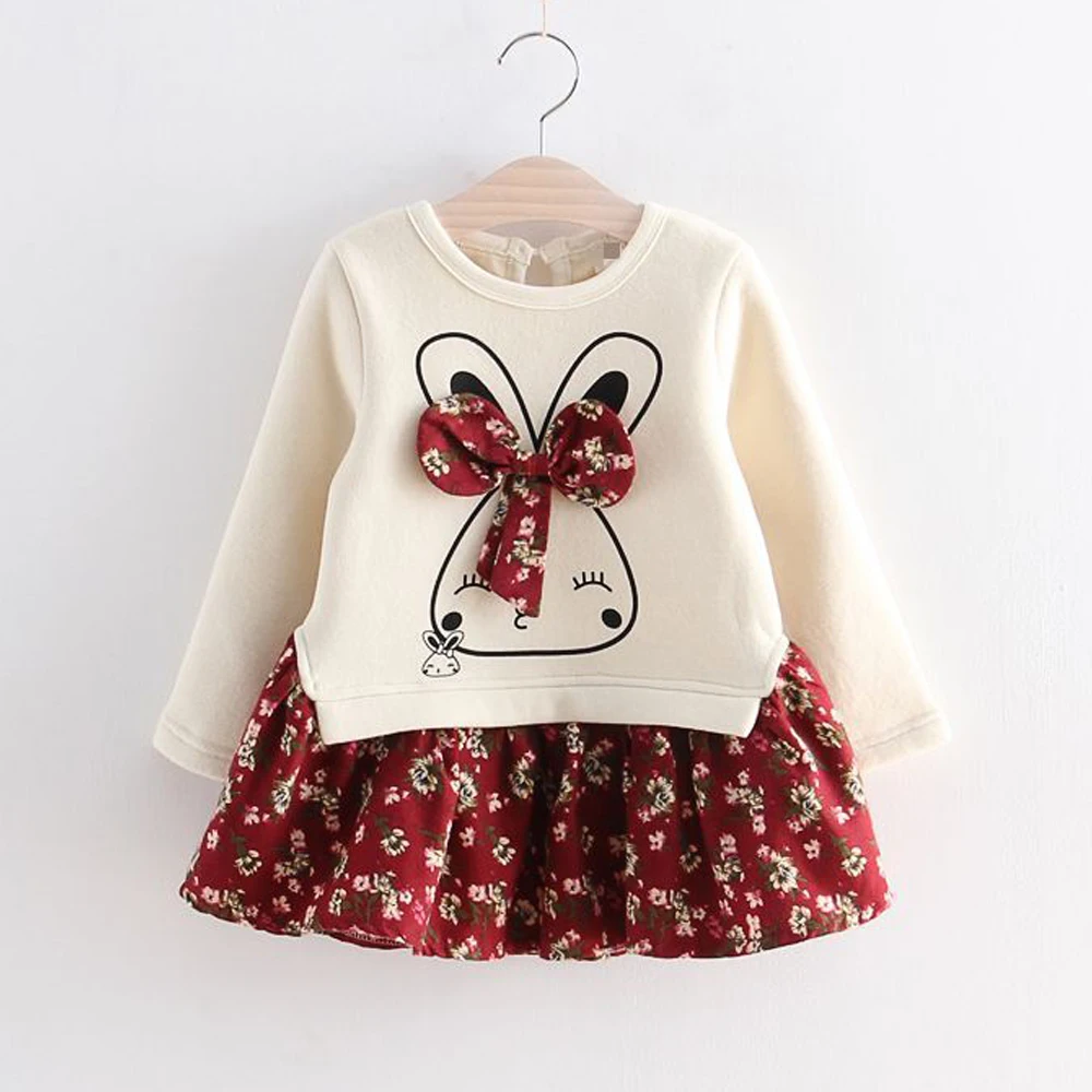 

Girls Clothes Cute Rabbit Flowers Printed Girls Long Sleeve Dress Winter Autumn Baby Girl Princess Dress Girl Clothes Set