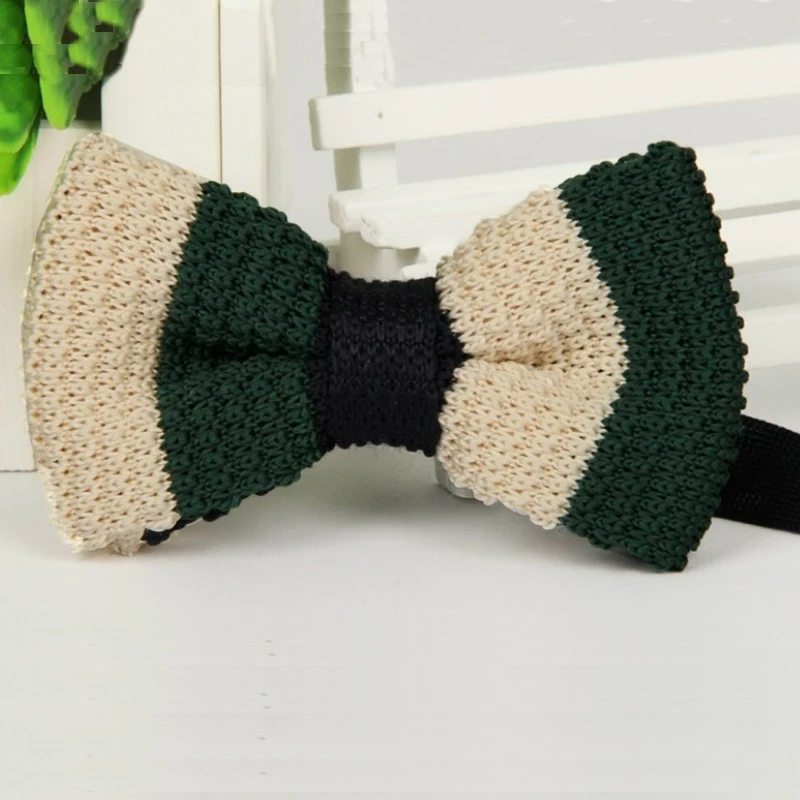 

1Pcs Classical Men's Striped Bow Tie Fashion Double Layer Bowtie Knit Knitted Pre Tied For Groom Wedding Party ZZBW209
