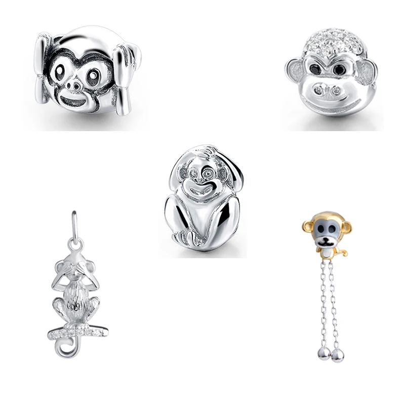 

NEW Recommend 925 Sterling Silver Beads cute monkey diy charms Fit authentic European Bracelets Jewelry making for women Gifts