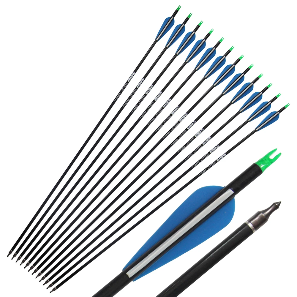 12Pcs 31/" Carbon Arrows Spine 340 Archery Arrows for Compound Bow Hunting